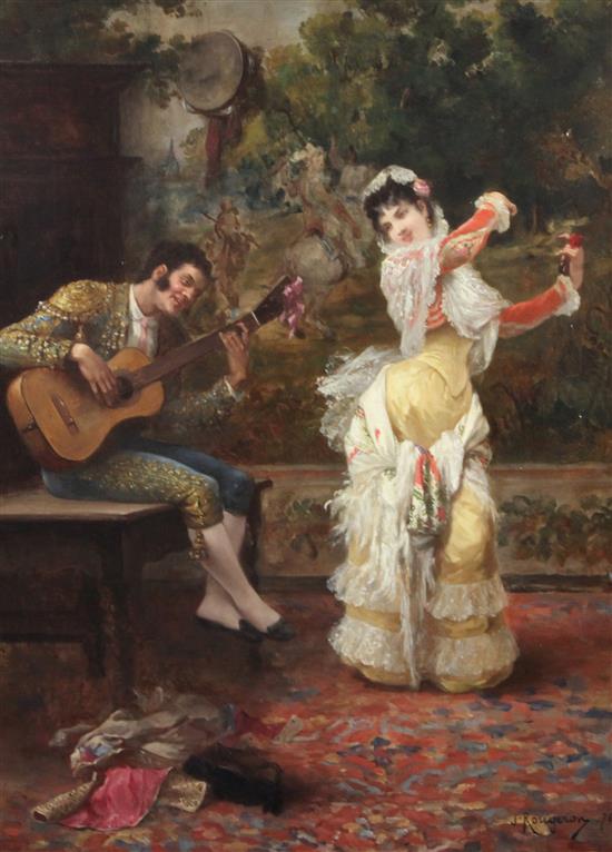 Jules James Rougeron (French, 1841-1880) Spanish dancer and guitarist 23.5 x 17.5in.